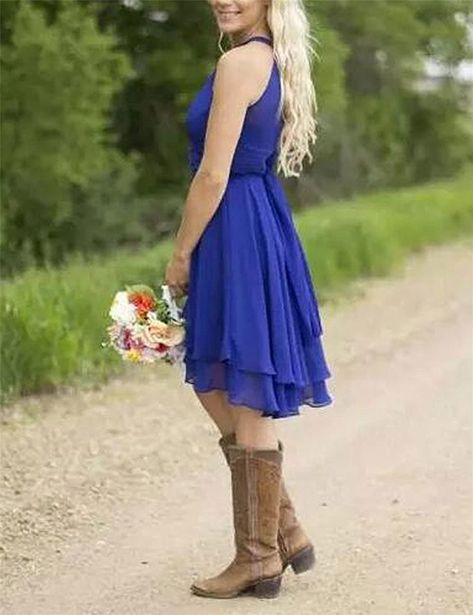 MenaliaDress Chiffon Halter High Low Country Bridesmaid Dress Western Wedding Guest Dress M052LF Peacock Blue US16 * Would like to know much more, click on the photo. (This is an affiliate link). #bridesmaiddresses Country Homecoming Dresses, Country Prom Dresses, Cowgirl Prom, Country Homecoming, Bridesmaid Dresses Long Sleeve, Two Piece Prom Dresses Long, Hc Dresses, Short Prom Dresses Cheap, Country Prom