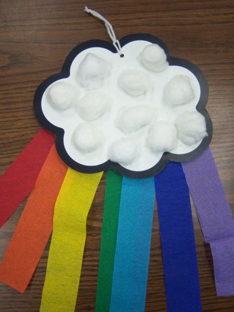 Cloud and rainbow craft Planting A Rainbow, Preschool Weather, Weather Crafts, March Crafts, Weather Theme, Spring Preschool, St Patrick's Day Crafts, Rainbow Crafts, Piece Of Paper