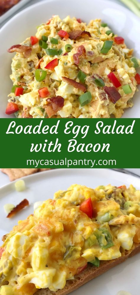 Loaded Egg Salad, Bacon Egg Salad Sandwich, Egg Salad With Bacon, Creamy Egg Salad, Bacon Egg Salad, Creamy Salad, Egg Salad Sandwich Recipe, Creamy Eggs, Egg Salad Sandwiches