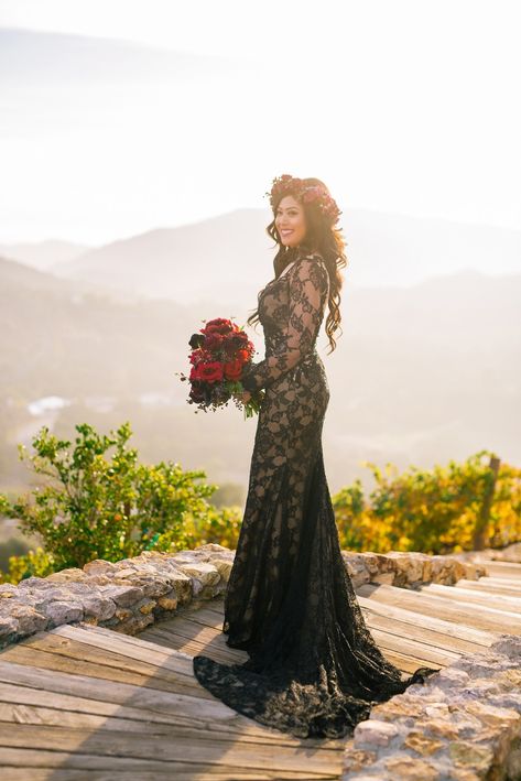 Black Lace Wedding Dress, Long Sleeve Mermaid Wedding Dress, Black Lace Wedding, Black Wedding Gowns, Edgy Elegance, Elegance Wedding, Dark Wedding, Black Bridal, Grace Loves Lace