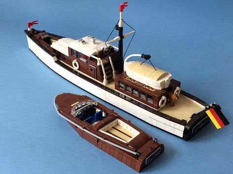 A hull of a pair of pleasure boats | The Brothers Brick | The Brothers Brick Lego Yacht, Lego Objects, Lego Boats, V4 Engine, Lego Boat, Classic Sailboat, Construction Lego, Lego Inspiration, Lego Spaceship