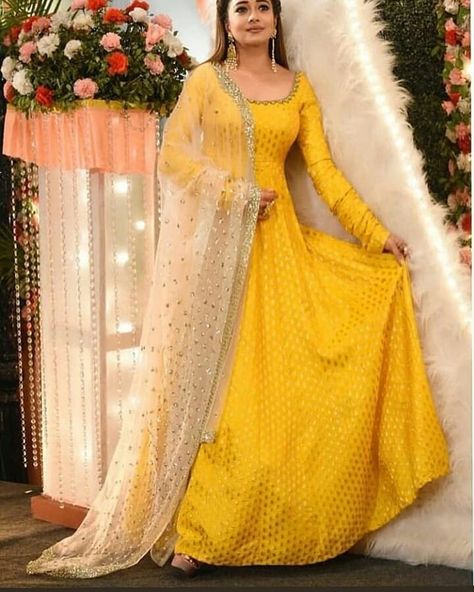 Shop now Ready to wear  XS S M L XL XXL XXXL  YOU CAN ORDER IT FROM @___pankhudi___ and Dm us for any enquiry or place a order ❤… Dress For Haldi Function, Indian Fashion Lehenga, Bridesmaid Dresses Indian, Haldi Dress, Suit Indian, Silk Anarkali Suits, Haldi Function, Haldi Outfits, Dainty Dress