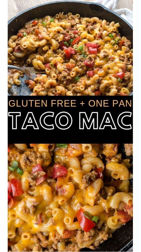 This Easy Taco Mac is a quick one pan, 30 minute meal packed with taco meat, noodles and cheese! #onepan #glutenfree Noodles And Cheese, Taco Mac, Dinner Sandwich, Gf Dinner, Hamburger Meat Recipes, Easy Taco, Hamburger Meat, Ground Beef Recipes For Dinner, Gluten Free Recipes For Dinner