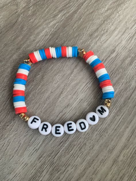 4th of July Bracelet 4 Th Of July, Clay Bracelets, Preppy Bracelets, Clay Bracelet, Bracelet Ideas, Clay Beads, 4th Of July, Jewelry Box, Amber