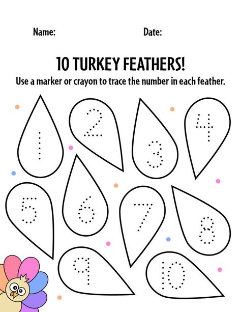 Print 10 Free Thanksgiving Worksheets for Preschool! Thanksgiving Counting Sheet | Turkey Worksheets for Preschool | Counting Turkey Feathers | Free Turkey Printables Turkey Feather Counting Preschool, Prek Thanksgiving Worksheets, Turkey Shape Activities Preschool, Turkey Learning Activities, Fall Learning Preschool, My Country Preschool Activities, November Number Activities Preschool, Thanksgiving Activity Sheets For Preschool, Turkey Unit Preschool