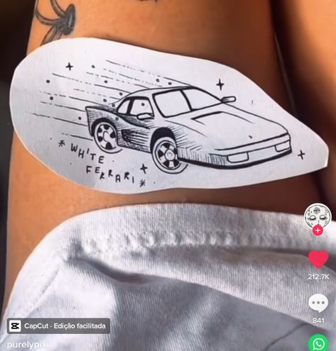 White Ferrari Tattoo, Ferrari Tattoo, Frank Ocean Tattoo, Tattoo White, Simple Arm Tattoos, Ocean Tattoo, White Ferrari, Ocean Tattoos, Koi Fish Tattoo