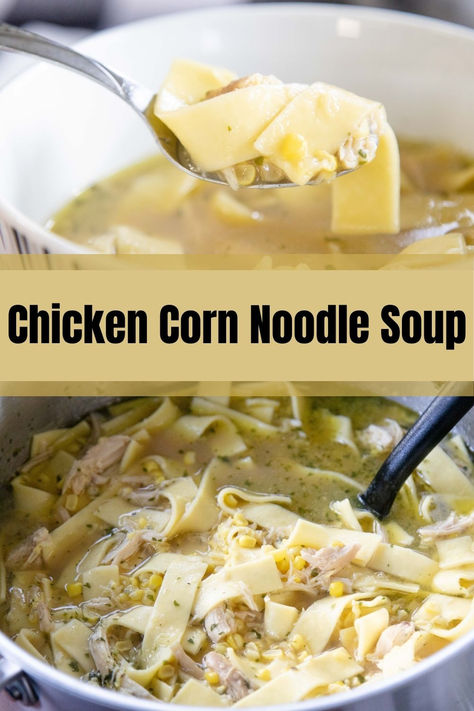 🥘Our Mennonite style chicken corn noodle soup recipe makes a homey, comforting soup filled with savory flavors and nutrients. Of all the delicious soup recipes out there, it’s one of my all-time favorite soups; the perfect comfort food for a chilly winter day, (or any time of year)!😍 #souplover #chillyweather #cookingfromscratch #comfortfood #healthysoup #chickensoup #sickday #traditional #classic #funinthekitchen #dinnerrecipes #foodinspiration Chicken Noodle Corn Soup, Best Homemade Chicken Noodle Soup Recipe, Pa Dutch Chicken Corn Soup, Chicken Corn Soup With Noodles, Chicken Noodle Soup Without Carrots, Egg Noodles Chicken Soup, Buttermilk Soup Recipes, Chicken Corn Noodle Soup Pa Dutch, Amish Chicken Noodle Soup Recipe