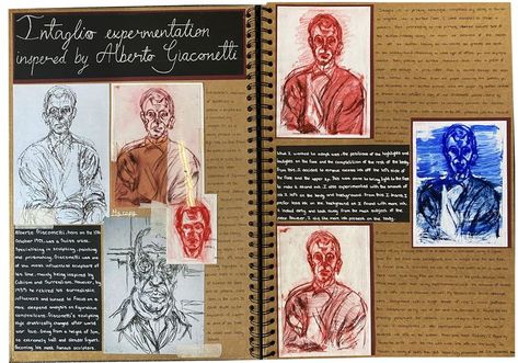 A1 Fine Art A3 Brown Sketchbook Giacometti Research and Intaglio Studies Exploring Media Thomas Rotherham College 2021 Brown Sketchbook, Artist Research Page, Artist Research, Art Alevel, Gcse Art, Sketch Book, Fine Art, Media, Art