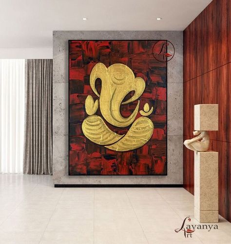 Lord Ganesha Paintings Canvases, Abstract Ganesha Art Modern, Abstract Ganesha, Ganpati Painting, Ganesha Artwork, Wall Art Indian, Indian Wall Decor, Indian Contemporary Art, Painting Indian