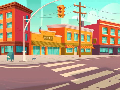 Street scene animation by Dmytro Korolkov Street Cartoon Background, Animation Background Video, Background Video For Editing, Cartoon Art Background City, Cartoon Alleyway, Cartoon Neighborhood Background, Cartoon City Background, Scene Animation, Logo Design Video