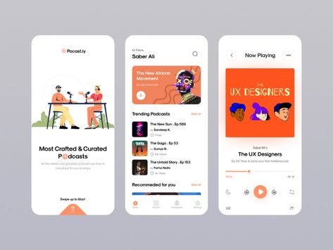 Get Started Ui Design, Music App Design, Podcast App, App Design Layout, Uiux Design, Mobile App Design Inspiration, App Interface Design, User Flow, Mobile Ui Design