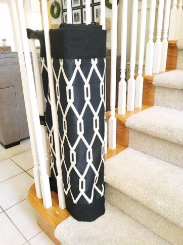 Baby-proofing (or Pet-proofing!) With Style - Living with Lady Fireplace And Cabinets, Fabric Stair Gate, Fabric Baby Gates, Retractable Dog Gate, Puppy Gates, Diy Dog Gate, Baby Gate For Stairs, Retractable Baby Gate, Diy Baby Gate