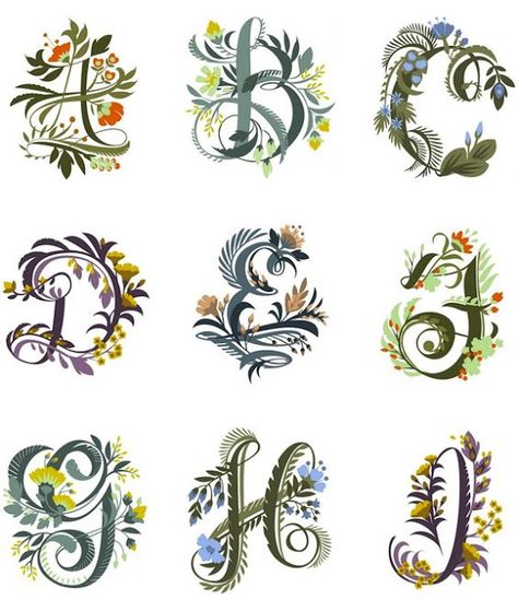 Floral Alphabet Alfabet Font, Alfabet Letters, Art Quilling, Floral Alphabet, Creative Lettering, Illuminated Letters, Types Of Lettering, Calligraphy Letters, Lettering Typography