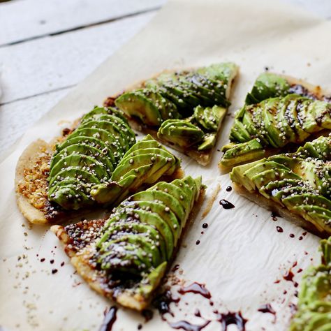 Avocado Flatbread | Avocados from Mexico Avocado Flatbread, Pizza Crust Dough, Avocados From Mexico, Spiralizer Recipes, Balsamic Reduction, Flatbread Recipes, Vegan Eats, Ripe Avocado, Avocado Recipes