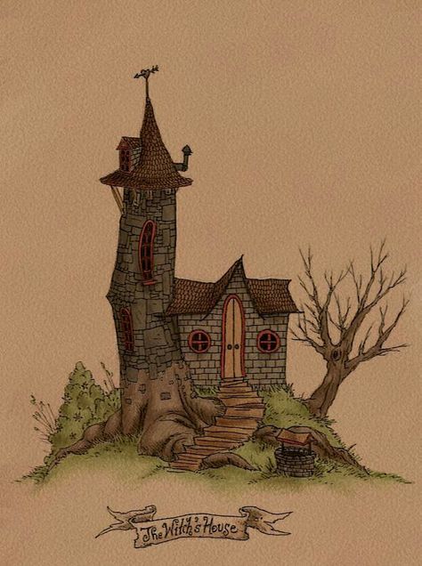 Witch Cottage Drawing, Witch House Drawing, Witch House Aesthetic, Witch Houses, Michael Meyers Halloween, Cyberpunk Android, Cottage Drawing, Illustration Challenge, Cottage Illustration