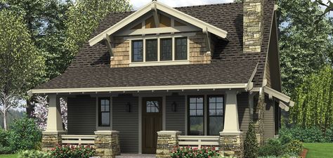 Mascord Plan 21145 -The Morris Craftsman Facade, Dr Kitchen, Kitchen Tiny, Garage Designs, Small Cottage House Plans, House Plan With Loft, Tiny Office, Small Cottage Homes, House Roof Design