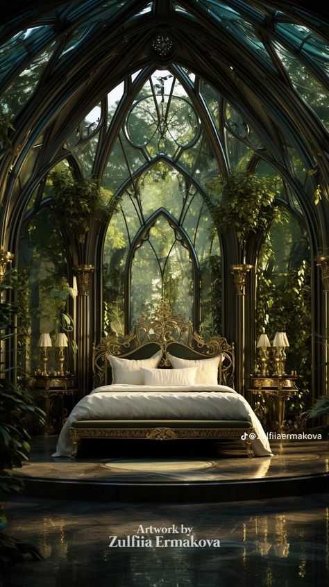 Fae Bedroom, Elven Bedroom, Home Spa Room, Dream House Aesthetic, Castle Bedroom, Fantasy Furniture, Zen Home Decor, Fantasy Rooms, Rustic Bathroom Designs