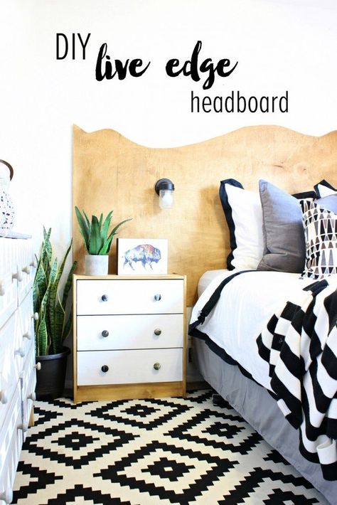 Live Edge Headboard, Diy Live Edge, Cheap Diy Headboard, Plywood Headboard, Make Your Own Headboard, Diy Wood Headboard, Headboard Art, Headboard Diy, Headboard Ideas