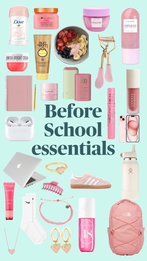 Before school essentials🌺🐚🌊 Before School, Summer Fridays, School Essentials, Hibiscus, Back To School, Pink, Quick Saves