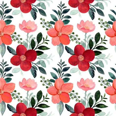 Seamless pattern red flower and green le... | Premium Vector #Freepik #vector #pattern #flower #watercolor #vintage Floral Print Background, Wildflower Drawing, Flower Background Design, Flower Pattern Drawing, Wreath Drawing, Watercolor Floral Pattern, Flower Pattern Design, Red Art, Flower Doodles