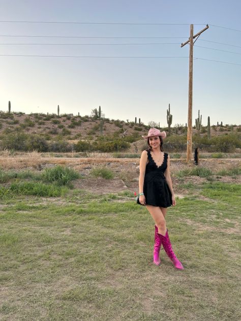 Pink Cowboots Outfit, Hot Pink Cowgirl Boots Outfit, Purple Cowboy Boots Outfit, Pink And Black Cowgirl Outfit, Hot Pink Cowboy Boots Outfit, Hot Pink Boots Outfit, Outfits Rbd, Pink Cowgirl Boots Outfit, Pink Cowboy Boots Outfit