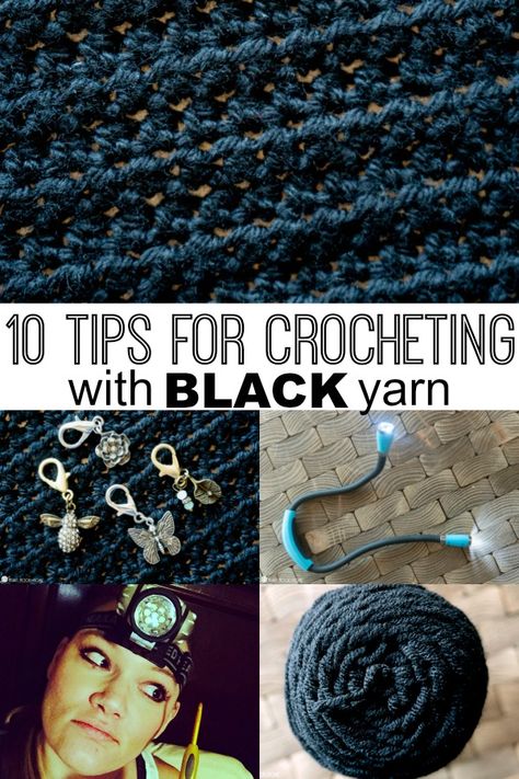 Whether you're crocheting with black yarn as a special request, or you're just glutton for punishment, here are my my favorite tips for working with black yarn. Light Up Crochet Hooks, Corner To Corner Crochet, Crocheting Ideas, Beginner Knitting Patterns, Easy Crochet Stitches, Step By Step Crochet, Crochet Stitches For Beginners, My My, Easy Stitch