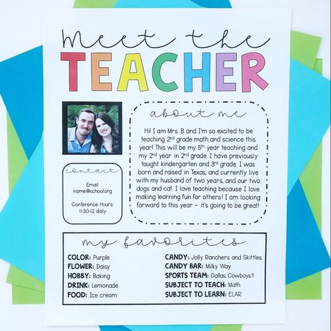 Free meet the teacher printable - editable for back to school, meet the teacher night Teacher Introduction Letter, Teacher Introduction, Meet The Teacher Template, How To Make Something, First Year Teaching, Letter To Teacher, Teacher Templates, Back To School Night, Teacher Conferences