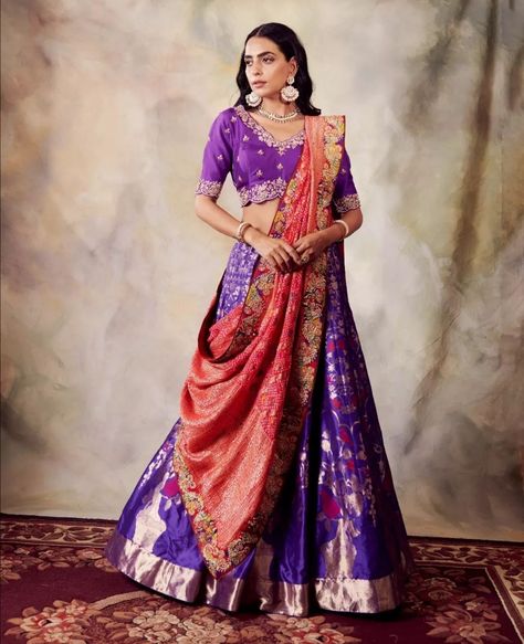 Purple And Red Saree, Lehenga Color Combinations, Purple Color Combinations, Traditional Lehenga, Purple Lehenga, Long Skirt And Top, Girls Designer Dresses, Lehenga Red, Mehendi Outfits