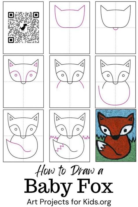 How to Draw a Baby Fox Drawings step by step for kids #drawingsstepbystepforkids Drawing ideas #drawingideas Drawing ideas for kids #drawingideasforkids 5.385 Kids Step By Step Drawing, How To Draw A Squirrel Step By Step, Fox Drawings, Easy Pokemon Drawings, Drawing Ideas For Kids, Oil Pastel Drawings Easy, Easy Animal Drawings, Fox Drawing, Fox Painting