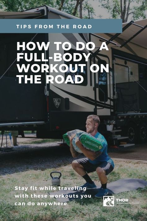 Stay fit while on the road with these workouts you can do pretty much anywhere, with options for bodyweight exercises or using added weights. They can be done inside your RV, outside on the grass, or in some secluded spot you find on a hike or in a park. Cable Workout, Bodyweight Exercises, Resistance Workout, Camper Life, Fitness Experts, Travel Workout, Effective Workouts, Rv Travel, Stay In Shape