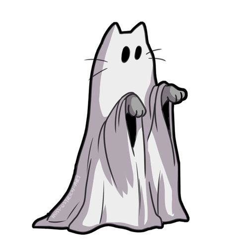 Check out this spooky cutie! Available as t-shirts, sweaters, stickers, and more! #cat #halloween #spooky #cute #ghost #pumpkin #witch #bat Ghost Cat Drawing, Backgrounds Halloween, Spooky Cats, Ghost Theme, Ghost Stickers, Cutest Cats Ever, Halloween Wallpaper Backgrounds, Cat Ghost, Sheet Ghost