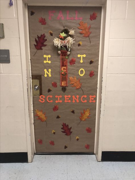 2017 Fall Classroom Door! Fall Science Classroom Door, Science Classroom Door, Fall Classroom Door, Fall Science, Middle School Science Classroom, Fall Classroom, Holiday Math, 7th Grade Science, 8th Grade Science