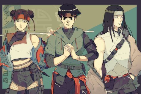 Modern Naruto Fanart, Rock Lee And Neji, Modern Naruto, Team Gai, Team Guy, Neji And Tenten, Neji Hyuga, Naruto Teams, Naruto Fan Art