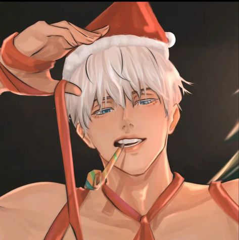 Gojo With Santa Hat, Gojo Fanart Spicy, Gojo Satoru Christmas, Gojo Satoru Pfp, Christmas Pfp Anime, Xmas Pfp, Pfp Christmas, Anime Pp, Christmas Pfp