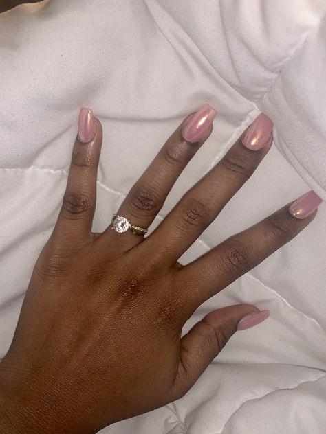 Pink With Chrome Nails, Short Pink Chrome Nails, Pink Chrome Nails Square, Square Chrome Nails, Chrome Nails Square, Baby Pink Chrome Nails, Short Chrome Nails, Light Pink Chrome Nails, Chrome Nails Short