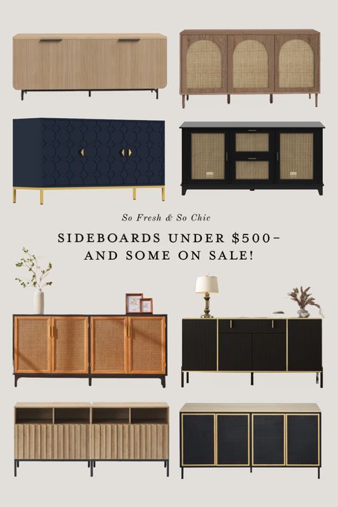 Sideboards under $500 and some on sale! - Buffet cabinet - dining room furniture - cane and wood sideboard - black metal sideboard - minimalist wood sideboard - three drawer sideboard - two cabinet sideboard - navy blue sideboard - Wayfair sale Follow my shop @sofreshandsochic on the @shop.LTK app to shop this post and get my exclusive app-only content! #liketkit #LTKhome #LTKsalealert @shop.ltk https://liketk.it/4fPZG Console Buffet Table, Low Buffet Cabinet Dining Room, Black And Cane Sideboard, Black Cane Sideboard, Fluted Buffet Cabinet, Cane Buffet Cabinet, Modern Farmhouse Buffet Table, Anthropologie Sideboard, Cb2 Sideboard