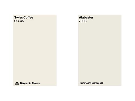 BM Swiss Coffee vs SW Alabaster: Which is Best for You? Alabaster Vs Swiss Coffee, Bm Swiss Coffee Vs Behr Swiss Coffee, Swiss Coffee Vs Alabaster, Swiss Coffee Benjamin Moore Cabinets, Sw Swiss Coffee, Swiss Coffee Paint, Coffee Pairing, Sherman Williams, Sherwin Williams Alabaster