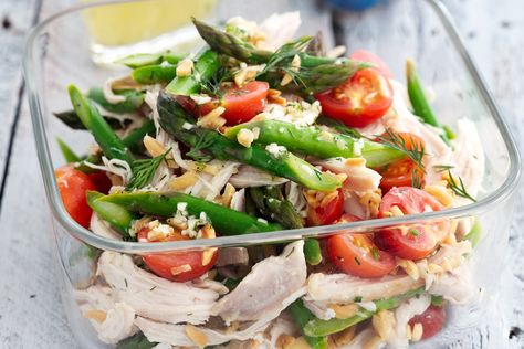 This chicken and asparagus salad is easy, satisfying and comes highly recommended by taste members. Asparagus Salad Recipes, Crisp Asparagus, Asparagus Salad Recipe, Chicken And Asparagus, Salad Appetizer, Paleo Chicken Recipes, Chicken Asparagus, Asparagus Salad, Salad Ideas