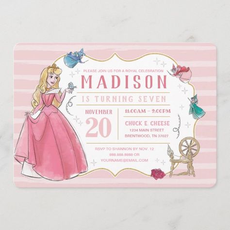 Sleeping Beauty Watercolor, Sleeping Beauty Birthday Party, Sleeping Beauty Party, Confetti Invitation, Disney Princess Birthday Party, Birthday 4, Beauty Cakes, Princess Birthday Invitations, Disney Princess Birthday