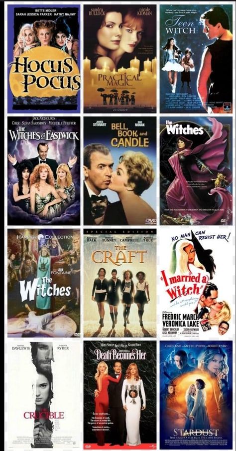 Movies With Witches, Best Witchy Movies, Witches From Movies, Aesthetic Fall Movies, Witchy Movies To Watch, Fall Witchy Aesthetic, Witchy Movies List, Old Halloween Movies, Witch Movies List