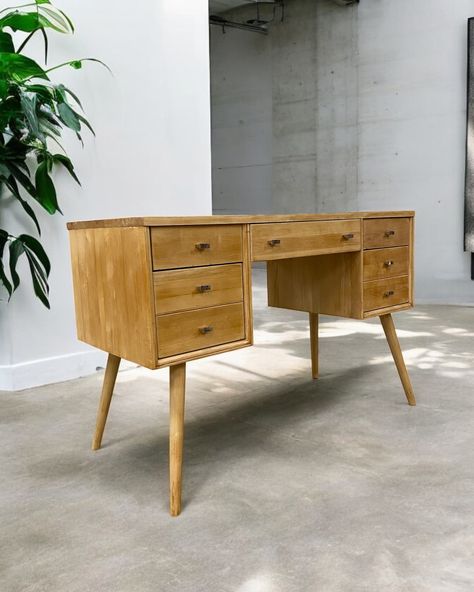 Solid maple desk with splayed legs. DM for details! #forsale #mcm #vintage #solid #mqple #desk Mcm Desk, Maple Desk, Desk, Quick Saves