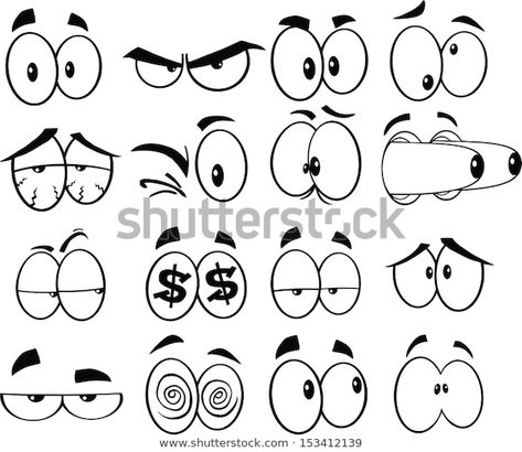 Find Black White Cartoon Funny Eyes Set stock images in HD and millions of other royalty-free stock photos, illustrations and vectors in the Shutterstock collection. Thousands of new, high-quality pictures added every day. Drawing Eyes Easy, Black And White Drawing Ideas, Drawing Ideas Eyes, Black White Cartoon, Funny Eyes, Nursery Drawings, Cartoon Faces Expressions, Cartoon Drawings Disney, Cartoon Eyes Drawing