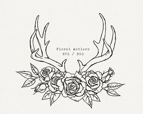 Deer Antler Tattoo With Flowers, Deer Antler Tattoos, Deer Antler Tattoo, Antler Drawing, Antler Svg, Boho Vector, Antler Tattoos, Antler Tattoo, Floral Antlers