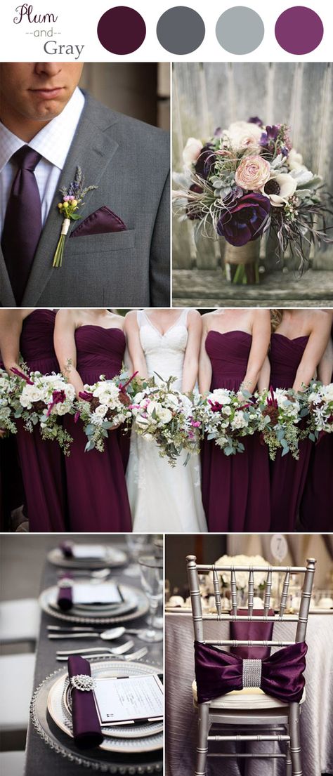 plum and gray rustic wedding color trends 2016. Also choose #SprayTanSurvivalKit for favors so everybody has beautiful even toned skin and look fabulous in your pictures! Elegant Wedding Colors, Wedding Color Scheme, Plum Wedding, Wedding Colors Purple, Gray Weddings, Wedding Color, Wedding Planners, Wedding Color Schemes, Purple Wedding