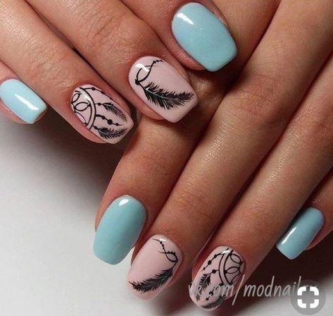 Dream Catcher Nails, Bohemian Nails, Feather Nail Art, Feather Nails, Elegant Manicure, Unghie Nail Art, Country Nails, Art Design Ideas, Holiday Nail