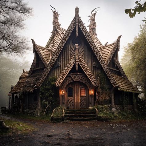 Viking House Design, Viking Bed, Nordic Houses, Norwegian Architecture, Fairytale Houses, Nordic Architecture, Witchy House, Viking House, Viking Village