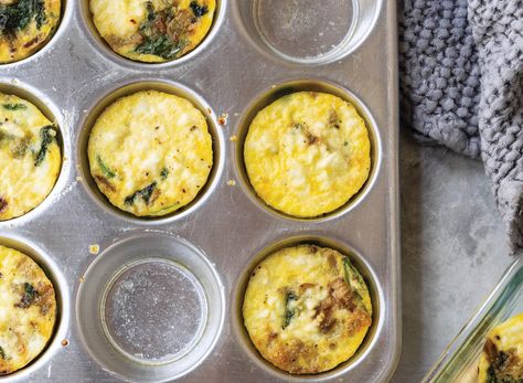 Egg Muffins with Spinach and Feta — Eat This Not That Egg Dinners, Muffins With Spinach, Feta Recipe, Packed Breakfast, High Carb Foods, Feta Recipes, Hard Cooked Eggs, Balanced Breakfast, Egg Dishes