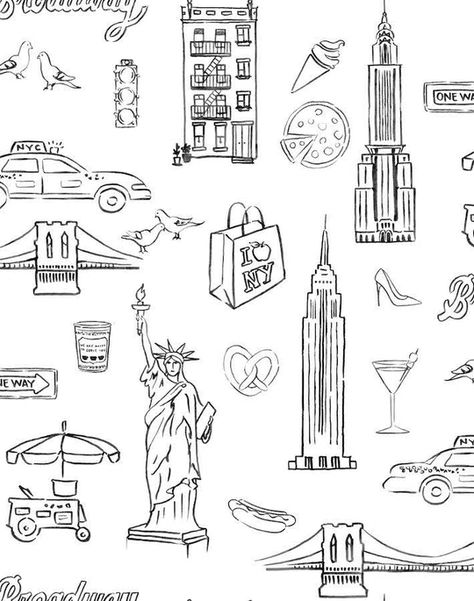 Wallshoppe's removable wallpaper panels are sustainably made from nontoxic materials. Our peel and stick removable wallpaper is easy to install and remove! Nyc Drawing, New York Drawing, Nyc Wallpaper, Nyc Coffee, New York Tattoo, Nyc Tattoo, Home Nyc, Theme Tattoo, Fun Wallpaper