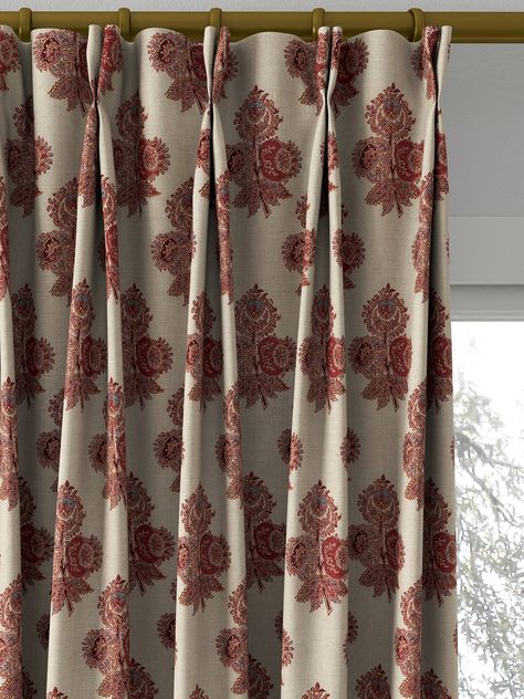 Red Blinds, Roman Blinds Embroidered, Red Floral Curtains, Roman Blinds Red, William Morris Strawberry Thief Curtains, Measuring Curtains, Gp&j Baker, Bachelorette Pad, Curtain Headings