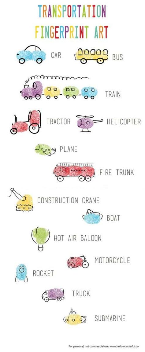 Fingerprint Doodles, Thumbprint Art, Transportation Vehicles, Fingerprint Crafts, Transportation Crafts, Transportation Preschool, Fingerprint Art, Finger Art, Gung Ho